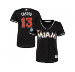 Women Miami Marlins #13 Starlin Castro Black Alternate Stitched MLB Jersey