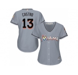Women Miami Marlins #13 Starlin Castro Grey Road Stitched MLB Jersey