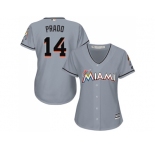 Women Miami Marlins #14 Martin Prado Grey Road Stitched MLB Jersey