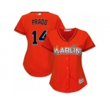 Women Miami Marlins #14 Martin Prado Orange Alternate Stitched MLB Jersey