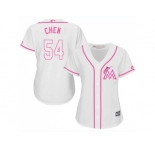 Women Miami Marlins #54 Wei-Yin Chen White Pink Fashion Stitched MLB Jersey