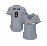 Women Miami Marlins #8 Andre Dawson Grey Road Stitched MLB Jersey