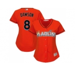 Women Miami Marlins #8 Andre Dawson Orange Alternate Stitched MLB Jersey