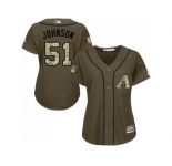 Women's Arizona Diamondbacks #51 Randy Johnson Green Salute to Service Baseball Jersey