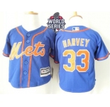 Toddler New York Mets #33 Matt Harvey Blue Alternate Home Cool Base W 2015 World Series Patch Stitched Baseball Jersey