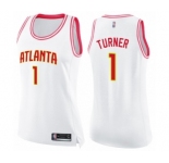 Women's Atlanta Hawks #1 Evan Turner Swingman White Pink Fashion Basketball Jersey