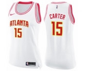 Women's Nike Atlanta Hawks #15 Vince Carter Swingman White Pink Fashion NBA Jersey