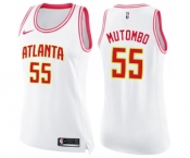 Women's Nike Atlanta Hawks #55 Dikembe Mutombo Swingman White Pink Fashion NBA Jersey