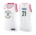 Women's Nike Indiana Pacers #21 Thaddeus Young Swingman White Pink Fashion NBA Jersey