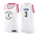 Women's Nike Indiana Pacers #3 Joe Young Swingman White Pink Fashion NBA Jersey