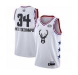 Women's Jordan Milwaukee Bucks #34 Giannis Antetokounmpo Swingman White 2019 All-Star Game Basketball Jersey