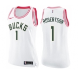 Women's Nike Milwaukee Bucks #1 Oscar Robertson Swingman White Pink Fashion NBA Jersey