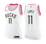 Women's Nike Milwaukee Bucks #11 Brook Lopez Swingman White Pink Fashion NBA Jersey