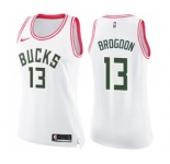 Women's Nike Milwaukee Bucks #13 Malcolm Brogdon Swingman White Pink Fashion NBA Jersey