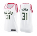 Women's Nike Milwaukee Bucks #31 John Henson Swingman White Pink Fashion NBA Jersey