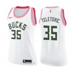 Women's Nike Milwaukee Bucks #35 Mirza Teletovic Swingman White Pink Fashion NBA Jersey