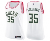 Women's Nike Milwaukee Bucks #35 Mirza Teletovic Swingman White Pink Fashion NBA Jersey