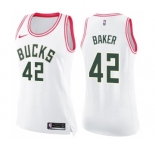 Women's Nike Milwaukee Bucks #42 Vin Baker Swingman White Pink Fashion NBA Jersey