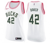 Women's Nike Milwaukee Bucks #42 Vin Baker Swingman White Pink Fashion NBA Jersey