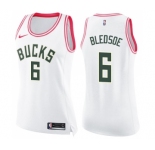 Women's Nike Milwaukee Bucks #6 Eric Bledsoe Swingman White Pink Fashion NBA Jersey