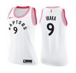 Women's Nike Toronto Raptors #9 Serge Ibaka Swingman White Pink Fashion NBA Jersey