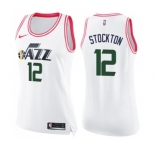 Women's Nike Utah Jazz #12 John Stockton Swingman White Pink Fashion NBA Jersey