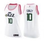 Women's Utah Jazz #10 Mike Conley Swingman White Pink Fashion Basketball Jersey
