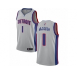 Men Nike Detroit Pistons #1 Reggie Jackson Authentic Silver NBA Jersey Statement Edition