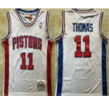 Men's Detroit Pistons #11 Isiah Thomas White 1988-89 Hardwood Classics Soul Swingman Throwback Jersey