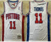 Men's Detroit Pistons #11 Isiah Thomas White 1988-89 Hardwood Classics Soul Swingman Throwback Jersey