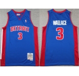 Men's Detroit Pistons #3 Ben Wallace Blue Throwback Stitched Jersey