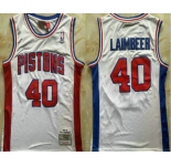Men's Detroit Pistons #40 Bill Laimbeer White 1988-89 Stitched Jersey