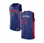 Men's Nike Detroit Pistons #1 Reggie Jackson Authentic Royal Blue Road NBA Jersey - Icon Edition
