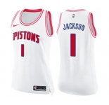 Women's Nike Detroit Pistons #1 Reggie Jackson Swingman White Pink Fashion NBA Jersey
