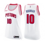 Women's Nike Detroit Pistons #10 Dennis Rodman Swingman White Pink Fashion NBA Jersey