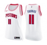 Women's Nike Detroit Pistons #11 Isiah Thomas Swingman White Pink Fashion NBA Jersey