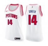 Women's Nike Detroit Pistons #14 Ish Smith Swingman White Pink Fashion NBA Jersey