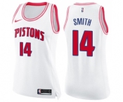 Women's Nike Detroit Pistons #14 Ish Smith Swingman White Pink Fashion NBA Jersey
