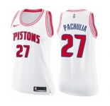 Women's Nike Detroit Pistons #27 Zaza Pachulia Swingman White Pink Fashion NBA Jersey