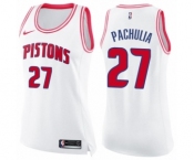 Women's Nike Detroit Pistons #27 Zaza Pachulia Swingman White Pink Fashion NBA Jersey