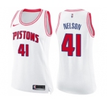Women's Nike Detroit Pistons #41 Jameer Nelson Swingman White Pink Fashion NBA Jersey