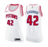 Women's Nike Detroit Pistons #42 Jerry Stackhouse Swingman White Pink Fashion NBA Jersey