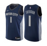 Youth Nike Detroit Pistons #1 Allen Iverson Swingman Navy Blue NBA Jersey - City Edition