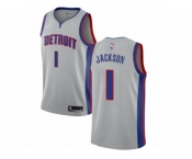 Youth Nike Detroit Pistons #1 Reggie Jackson Authentic Silver NBA Jersey Statement Edition