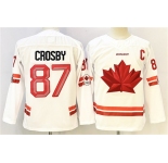 Men's Canada Hockey #87 Sidney Crosby White With C Patch Stitched Jersey