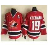 Team CA. #19 Steve Yzerman Red Black 2002 Olympic Nike Throwback Stitched NHL Jersey
