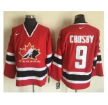 Team CA. #9 Sidney Crosby Red Black 2002 Olympic Nike Throwback Stitched NHL Jersey