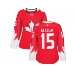 Women's Adidas Team Canada #15 Ryan Getzlaf Authentic Red Away 2016 World Cup Hockey Jersey