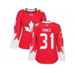 Women's Adidas Team Canada #31 Carey Price Premier Red Away 2016 World Cup Hockey Jersey