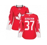 Women's Adidas Team Canada #37 Patrice Bergeron Authentic Red Away 2016 World Cup Hockey Jersey